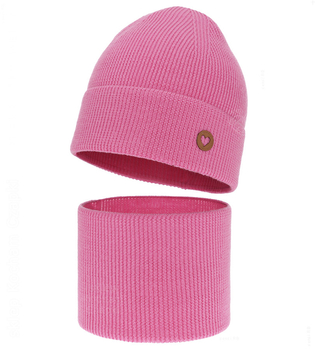 Czapka i komin dla dziewczynki, jesienny/wiosenny komplet wełniany, 100% merino, Corrie, różowy, 48-50 cm