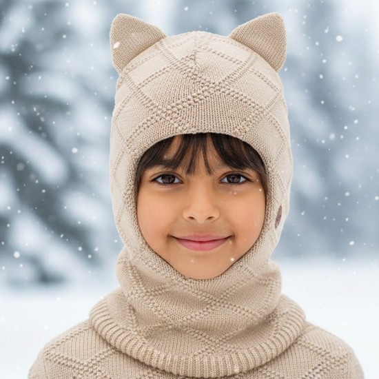 Kominiarka dla dziewczynki, wełna merino 100%, Deneria, jasny wrzosowy, 46-49 cm  