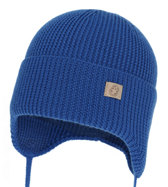 Czapka zimowa, jesienna/ wiosenna dla chłopca, 100% wełniana merino, Kabadi, wiązana, chabrowa, 38-40