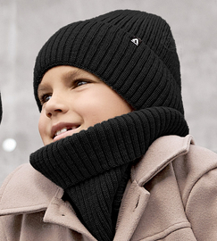 Komplet zimowy dla chłopca, czapka i komin, Clinton, czarny, 52-56 cm
