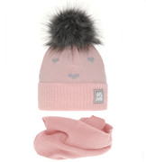 Zimowa czapka i komin dla dziewczynki, Sajmin, róż pudrowy, 46-48 cm