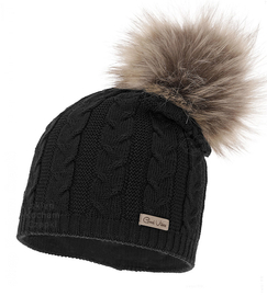 Czapka zimowa damska, z wełną merino, Fibia, czarna (09), 56-60 cm