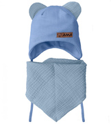 Komplet niemowlęcy, czapeczka i chustka muślinowa, Amisiio, niebieski (2), 40-42 cm