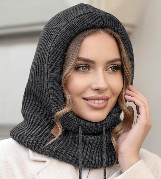 Komin z kapturem damski, kominiarka damska, Gaurina, szary, uniwersalny 