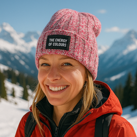 Czapka zimowa, kolorowa, Ottana, biało-różowa, 55-60 cm