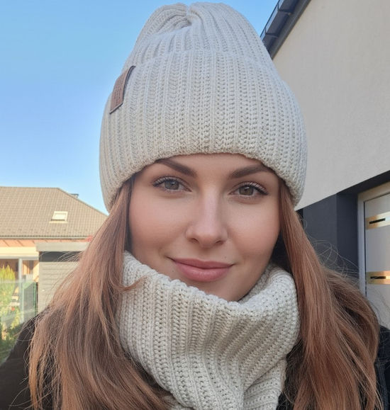 Czapka i komin damski, komplet Sydney, kremowy, 55-58 cm