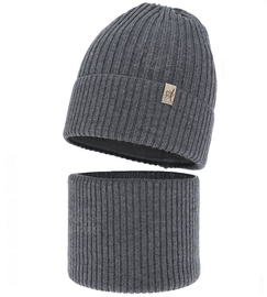 Czapka i komin dla dziewczynki, 100% merino, Temira, szary, 53-56 cm