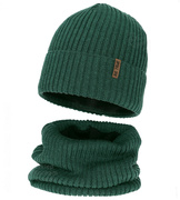 Czapka i komin dla chłopca, z wełną merino, Locton, zielony, 50-52 cm