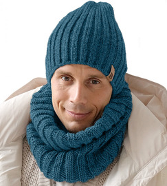 Czapka i komin zimowy komplet męski, Jobrin, 2w1, morski, 56-62 cm