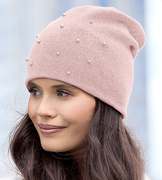 Czapka zimowa damska, wełniana 100% merino, Gobena, różowa, 55-57 cm