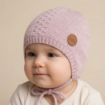 Czapka jesienna/wiosenna dla dziewczynki, dzianina Merino, Lissana, wrzosowa, 38-42 cm