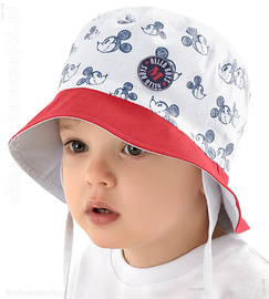 Kapelusz dla chłopca, wiązany, z myszką Miki, czerwony + biały, Tesero, 45-47 cm