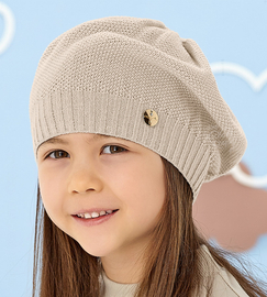 Beret dla dziewczynki jesienny / wiosenny, beżowy jasny, Tesonia, 46-49 cm
