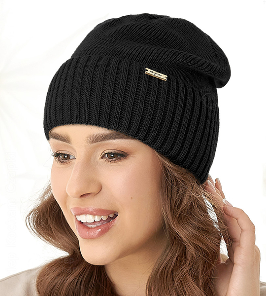 Czapka damska, zimowa, Doana, czarna, 56-59 cm