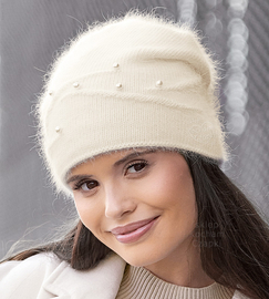 Czapka zimowa, damska, Izydora, angora, śmietankowy, 54-56 cm