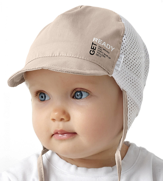 Czapka na lato dla chłopca, z siateczką, GetReady, biały + beżowy, 48-50 cm