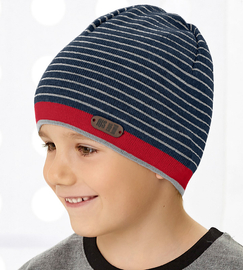 Czapka dla chłopca, dzianinowa, wiosenna/jesienna, Ingmar, czerwony + granat, 49-53 cm