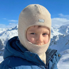 Kominiarka zimowa z wełny merino 100% dla chłopca,  Virgon, beżowa, 48-52 cm