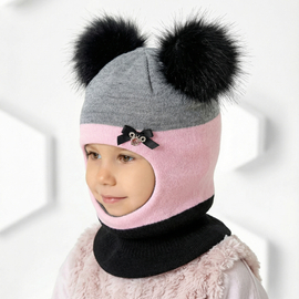 Kominiarka zimowa dla dziewczynki, dwa pompony, Kajsa, 46-49 cm