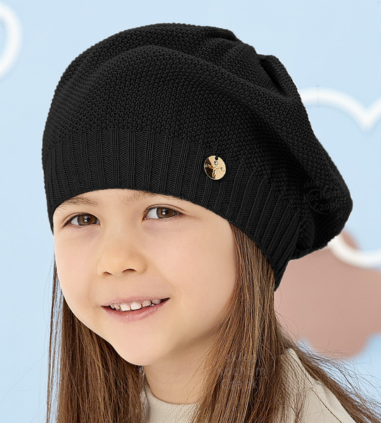 Beret dla dziewczynki jesienny / wiosenny, czarny, Tesonia, 46-49 cm