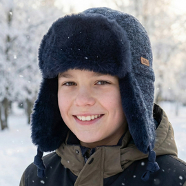 Czapka wełniana, uszatka na zimę, dla chłopca, Saviio, granatowa, 54-56 cm
