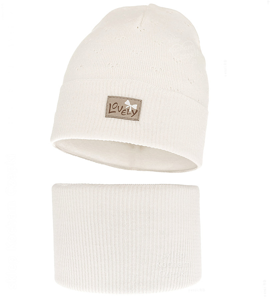 Komplet wiosenny/jesienny dla dziewczynki, czapka i komin, Saliana, śmietankowy, 48-51 cm
