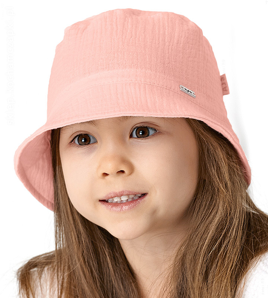 Kapelusz muślinowy dla dziewczynki, brzoskwiniowy róż, Aranda, 56-57 cm