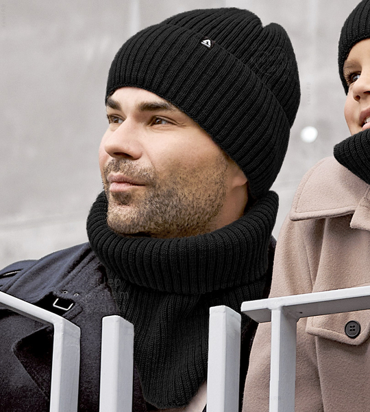 Komplet zimowy męski, czapka i komin, Clinton, czarny , 58-62 cm