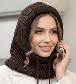 Komin z kapturem damski, kominiarka damska, Gaurina, brązowy, uniwersalny