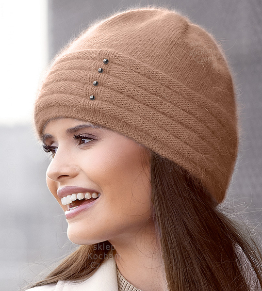 Czapka zimowa, damska, Maloca, angora, jasny karmel, 55-58 cm