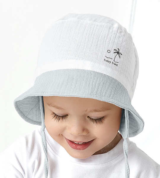 Kapelusz muślinowy dla chłopca, wiązany, na lato, biały + niebieski, Miphyc, 48-50 cm