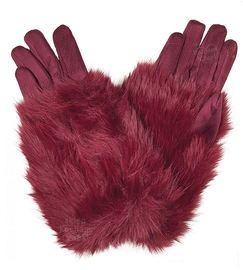 Rękawiczki damskie z futerkiem, 607903, bordowe, M/L