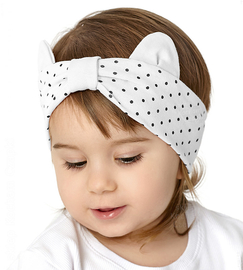 Opaska dla dziewczynki, bawełniana na głowę, z uszkami, biała, Tainho, 46-49 cm
