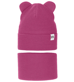Komplet wiosenny/jesienny dla dziewczynki, czapka i komin, róż ciemny, Jakra, 48-50 cm