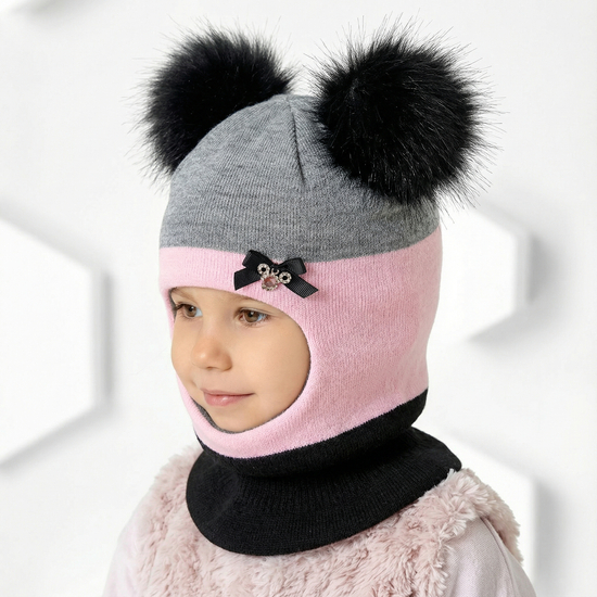 Kominiarka zimowa dla dziewczynki, dwa pompony, Kajsa, 46-49 cm 