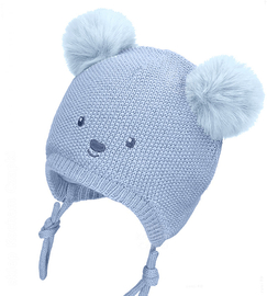 Czapka merino, niemowlęca, wiązana, Timoun, niebieska, 34-38 cm