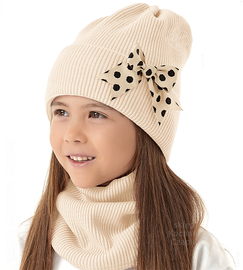 Czapka zimowa i komin dla dziewczynki, Lovilet, kremowy, 52-56 cm