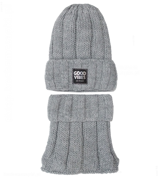 Modna czapka zimowa i komin dla dziewczyny Good Vibes rozm. 55-57 cm