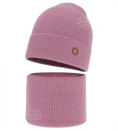 Czapka i komin dla dziewczynki, jesienny/wiosenny komplet wełniany, 100% merino, Corrie, wrzosowy, 48-50 cm