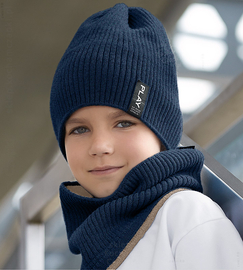 Zimowa czapka i komin, sportowy komplet dla chlopca,  Dinesh v.3, dwustronny, 54-60 cm