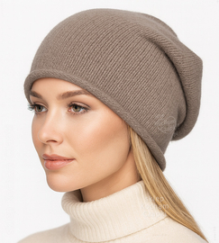 Czapka damska z wełny merino i kaszmiru, jesienna/zimowa, Cetina, fango, 55-60 cm