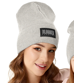 Czapka wiosenna-jesienna damska, z dzianiny w prążek, szara, BlogFash, 54-57 cm