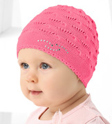 Czapka wiosenna dla dziewczynki, różowa, dzianinowa, Odalys, 36-40 cm