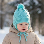 Czapka dla chłopca, 100% merino extrafine, wiązana,  Hagne, turkusowa, 48-52 cm