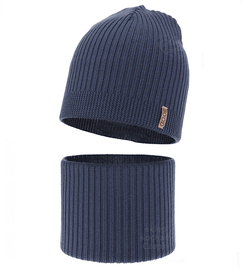 Czapka i komin dla chłopca, jesienny/wiosenny komplet, 100% wełna merino, Shetter, niebieski (03), 51-53 cm