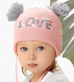 Czapka wiosenna/jesienna dla dziewczynki, brzoskwiniowa, Balbina, 40-44 cm