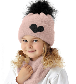Czapka i komin dla dziewczynki, zimowy komplet, Peliana, brudny różowy, 48-52 cm