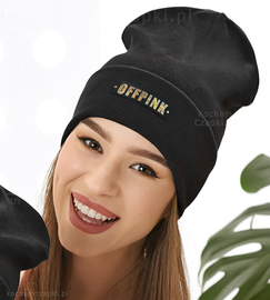 Czapka damska jesienna/wiosenna, prążek, Offpink, czarna,  54-56 cm