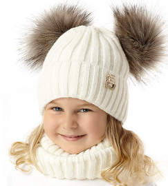 Czapka i komin dla dziewczynki, komplet zimowy, Carsai, kremowy, 47-49 cm