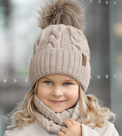 Czapka i komin dla dziewczynki, komplet zimowy, Millva, jasny beżowy, 54-56 cm